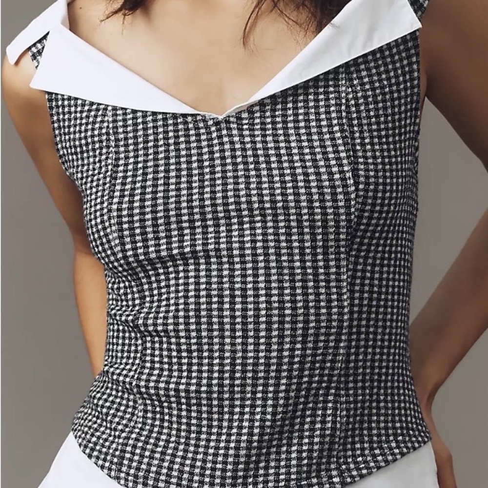 Anthropologie Black and White Gingham Blouse